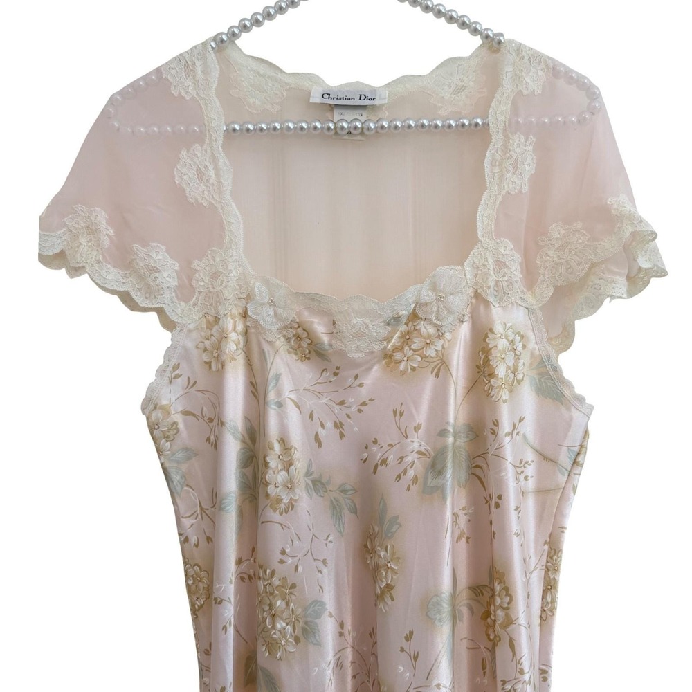 Christian Dior Vintage Peach Floral Satin Nightgown and Robe Set Lace Trim M 90s - Picture 11 of 12